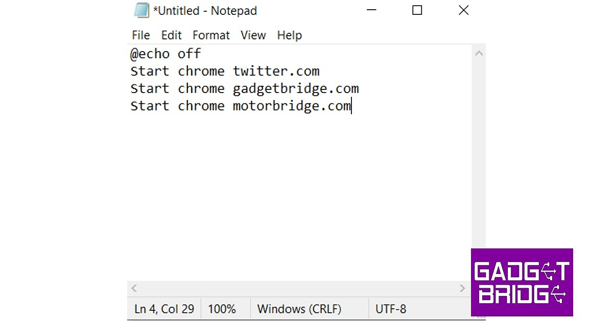 Step 2: Type the following command in the text window. how to Open Multiple Websites With Just One Click in Google Chrome